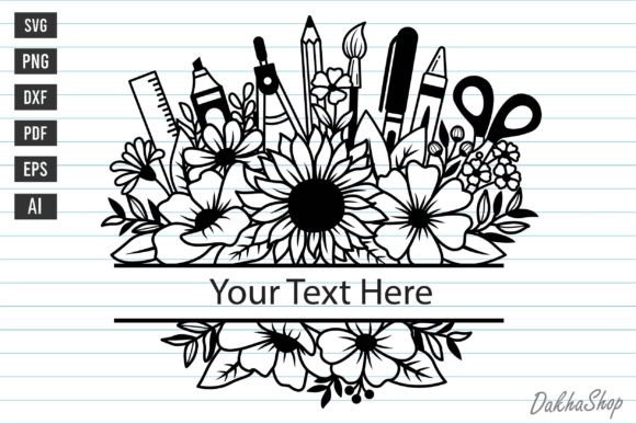 Floral Teacher Split Monogram Svg: Graphics & Print Templates