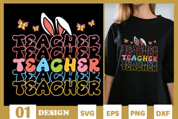 Groovy Teacher Bunny Easter SVG for T-Shirt Graphics