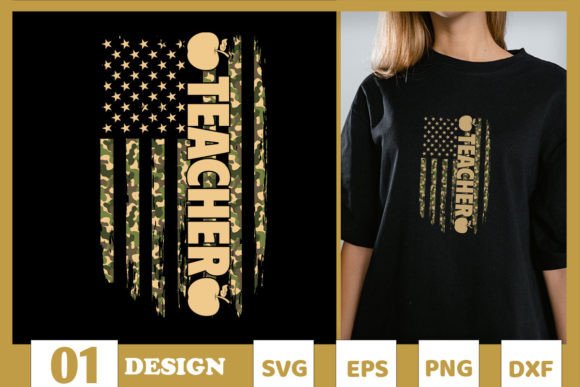 Patriotic Teacher American Flag SVG Graphics & T-Shirt Designs