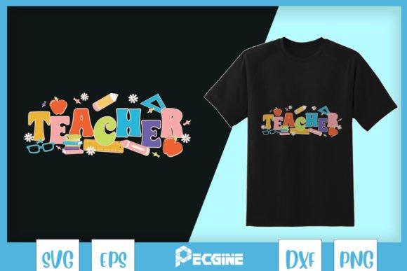 Retro Teacher Apple Pencil Ruler Graphics for T-Shirt Designs