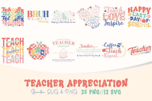 Teacher Appreciation Bundle SVG PNG: Graphics & T-Shirt Designs