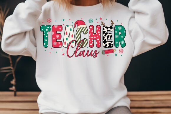 Teacher Claus Christmas Retro Svg Png for T-Shirt Designs and Graphics
